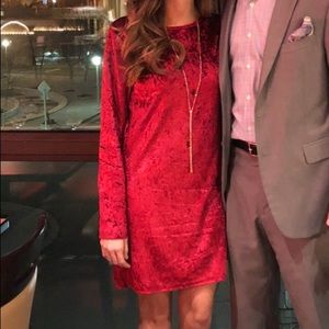 Red velvet dress with open back. Size small